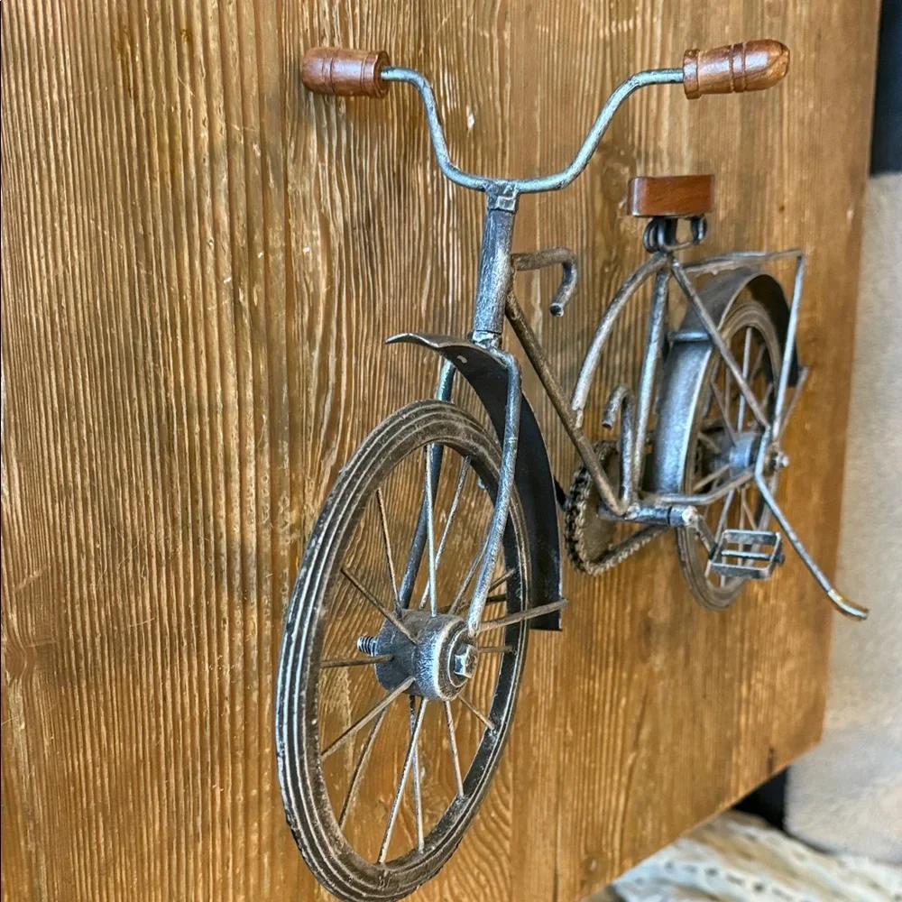 Rustic Metal Bicycle decor wooden seat and handlebars